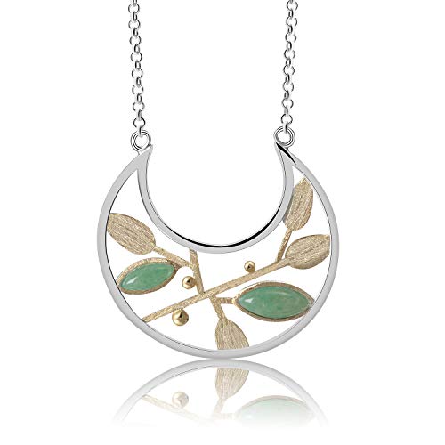 Lotus Fun S925 Sterling Silber Halskette Blätter im Frühling Anhänger mit Halskette Kreativ Handgemachter Einzigartiger Schmuck für Frauen und Mädchen (Gold)