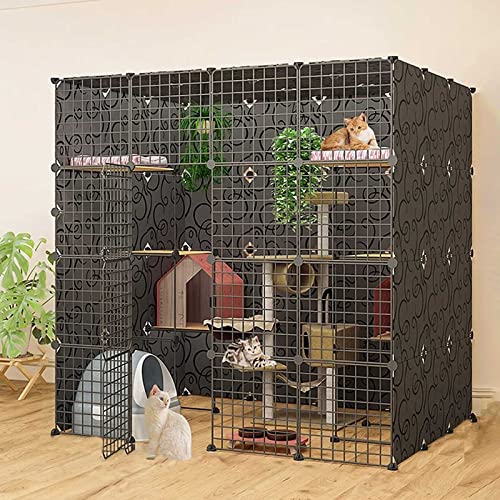 Katzenkäfig - Katzengehege Groß Katzen Outdoor Gehege Kleintiergehege Meerschweinchen Käfig Outdoor/Indoor Großer Katzenkäfig Faltbar Katzenkäfig Leicht Zu Montieren - Schwarz