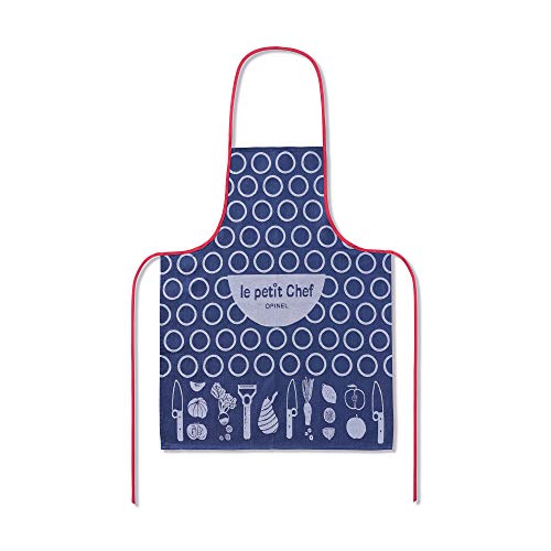 Opinel Küchenschürze für Kinder, Baumwolle, Blau/Rot, 53 x 69 cm