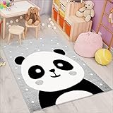 carpet city Kinderteppich Bubble Kids Flachflor Panda-Bär, weiß gepunktet in Grau für Kinderzimmer; Größe: 160x225 cm