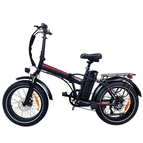 wirlsweal Electric Bikes, Elektrisches Fahrrad Power Assisted Pending Fahrrad 20 "x 4.0 Fat Tires Abnehmbare Batterie Smart LCD Display LED Scheinwerfer E-Bike (Black)