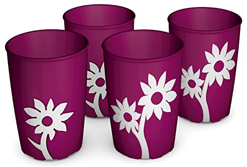 Ornamin Becher mit Anti-Rutsch Blume 220 ml brombeer/weiß 4er-Set (Modell 820) / Trinkbecher, Pflege-Becher, Kinderbecher