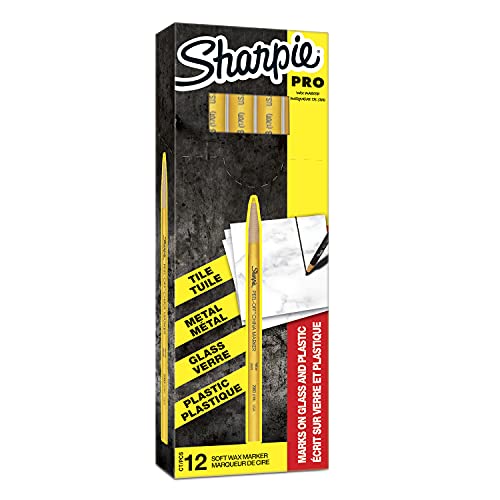 Sharpie Peel-Off-Porzellanmarker | feine Spitze | gelb | Schreibt auf Glas, Porzellan und Plastik | 12 Stück Wachsmarker