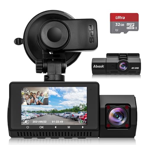 Abask 4K Dashcam Auto GPS Infrarot Nachtsicht Autokamera mit 310° Weitwinkel, G-Sensor, Loop-Aufnahm, WDR, 24 Std. Parküberwachung, Sicherere Superkondensator, Max 256 GB Speicherkarte