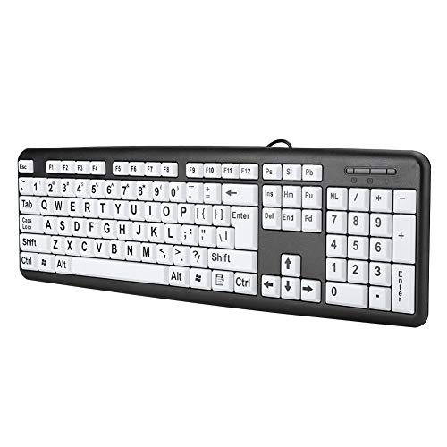 Großbuchstaben-Tastatur, Schwarz 104 Tasten Tastatur für ältere Menschen Tastatur mit Sehschwäche USB-Tastatur mit Kabel und Weißen Großdrucktasten(Schwarz)
