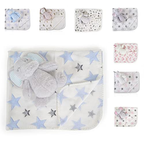 Cangaroo Babydecke 90 x 75 cm mit Plüschtier kuschelige Babydecke Krabbeldecke, Farbe:hellblau