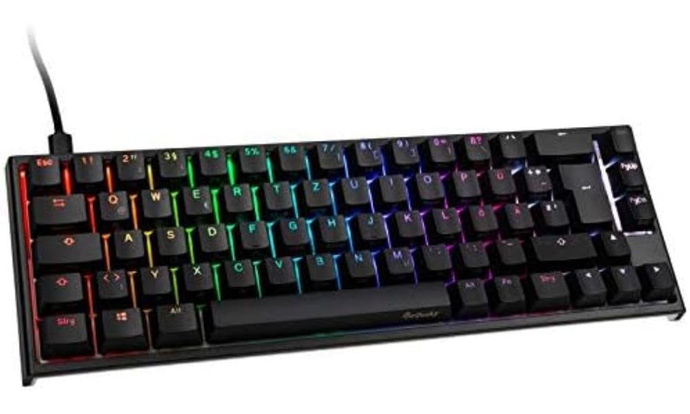 Ducky ONE 2 SF - 65% Mechanische Gaming Tastatur mit Cherry MX Silent Red Switches, RGB Beleuchtung, PBT-Double-Shot-Tastenkappen und Abnehmbares Kabel - Mechanical Keyboard DE Layout