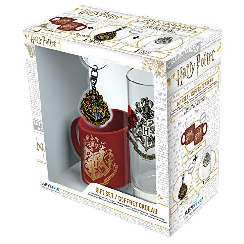 ABYSTYLE - Harry Potter - Geschenk Box - Hogwarts - Glas + Schlüsselanhänger + Mini Tasse