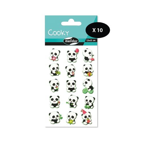 Maildor CY016Opack – eine Packung mit 3D-Aufklebern Cooky, 1 Bogen 7,5 x 12 cm, Panda (15 Aufkleber), 10 Stück
