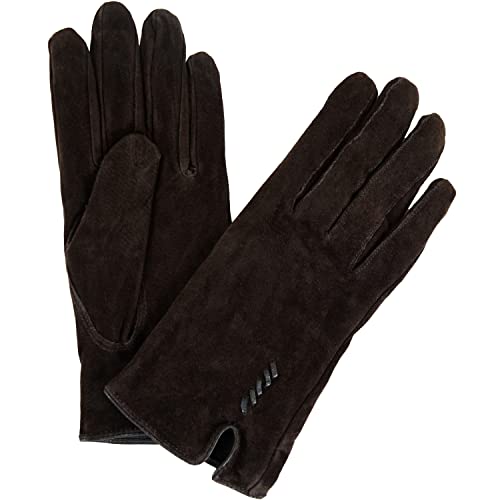 SNUGRUGS Damen-Handschuhe aus Wildleder mit Fleecefutter und Schleife, braun, X-Large