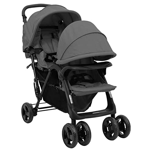 RONGQI Geschwisterwagen, Zwillingskinderwagen, Doppelkinderwagen, Geschwisterbuggy, Double Stroller, Dunkelgrau Stahl