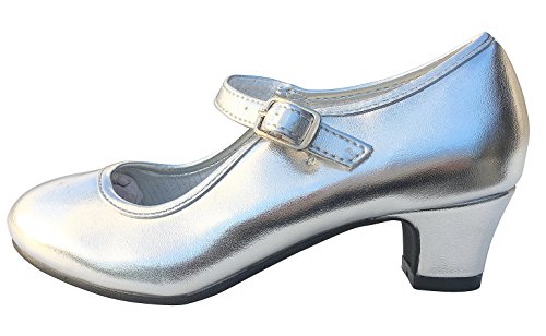 La Senorita Spanische Flamenco Schuhe Prinzessinnen Schuhe Silber (Größe 33 - Innenmaß 21,5 cm)