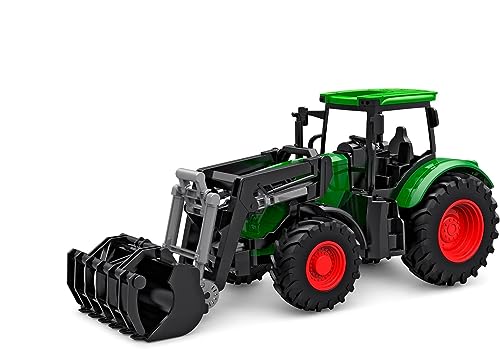 Kids Globe Traktor Freilauf mit Frontlader 27cm (Bulldog für Kinder ab 3 Jahren, Grün, Landwirtschaftliches Spielfahrzeug, Schlepper) 540472