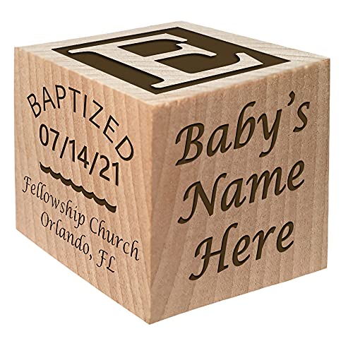 Baptism Gift - Christening Gift - Personalized Baby Block Baptizm Gift Custom Engraved Wooden Baby Block for Boy & for Girl keepsake from godparent godmother