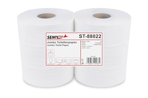 Semy Top ST-88022 Jumbo-Toilettenpapier, 2-lagig, Durchmesser 25 cm, Hochweiß (6-er Pack)