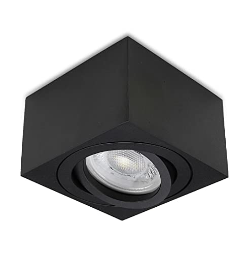 lambado® Premium LED Aufbaustrahler flach/Deckenstrahler Set inkl. 230V 5W Spots dimmbar - eckige Aufbauleuchte/Deckenspots in schwarz gebürstet