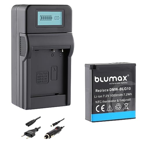 Blumax DMW BLG10e Akku 1000mAh (NTC Temperatursensor & V1 Gehäuse) + Turbo Ladegerät kompatibel mit Lumix DC GX9 TZ202 TZ91 DMC TZ101 TZ81 GF6 GX7 GX80 LX100 G110