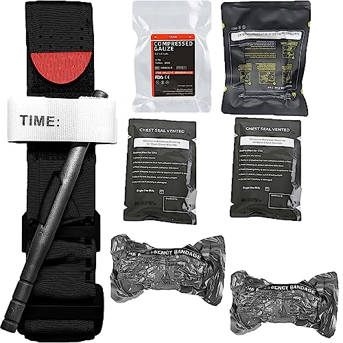 DYHQQ Blutungskontrolle Pack Trauma-Kit, enthält 1 Pack Tourniquet, 2 Pack israelischen Bandage, 2 Pack Brust Dichtungen, 2 Pack Gaze für schwere Blutungen zu kontrollieren, Militär-Camping und Wandern