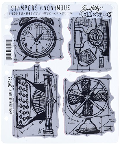 Tim Holtz Haftende Stempelsets, Stampers Anonymous, künstlerische Werkzeuge, Gummistempel Vintage Things Blueprint blau
