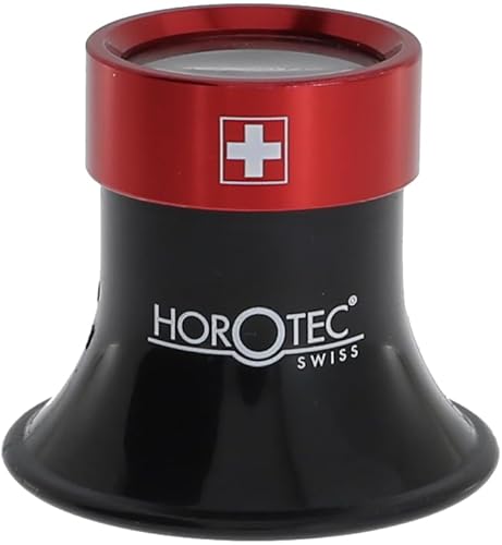 KD89 Horotec MSA00.025-2.5 Lupe schwarz mit Schraubring aus Aluminium, Rot, Nr. 2,5 = x5, Linse Ø22,5 mm, Schwarz
