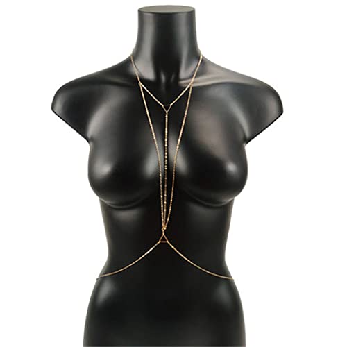 QZH Lebenskette Brustketten Körperschmuck Sexy Körperkette Bikini für Damen Sommer Accessoires Strand Taille Halsketten Geschenk Dreieck Damen (Gold, Uni Größe