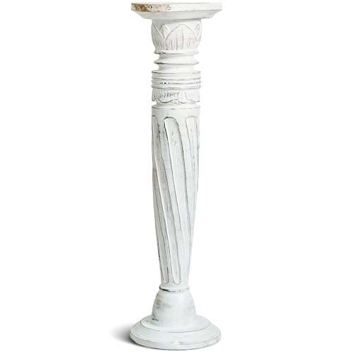 livasia Holzsäulen (Rotation), Podest, Blumensäule, Dekosäulen im Antik-Look (weiß, 80cm)