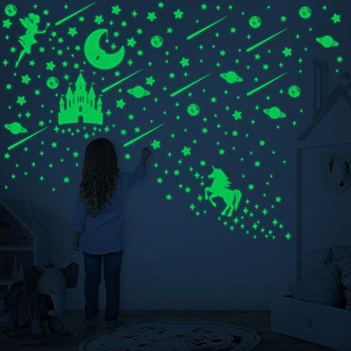 Toyvian leuchtet im Dunkeln leuchtende Sterne, Wandaufkleber, 282 Stück helle und realistische Sterne und Vollmond für Sternenhimmel, glänzende Dekoration für Kinderzimmer (Kleber inklusive)