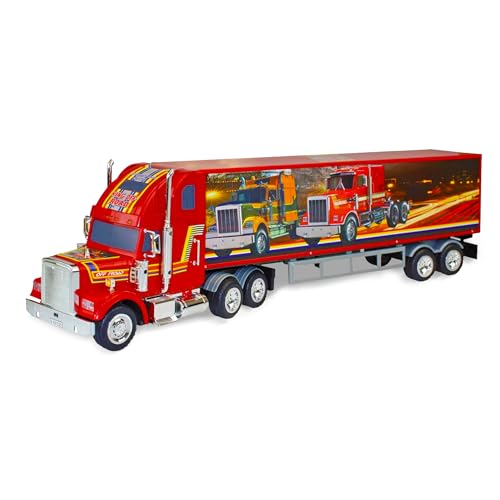 Cartronic RC Jumbo-Truck (1:20), rot, 71 cm I Ferngesteuerter LKW mit Licht & abnehmbarem Auflieger I Spielzeug-Fahrzeug ab 6 Jahren