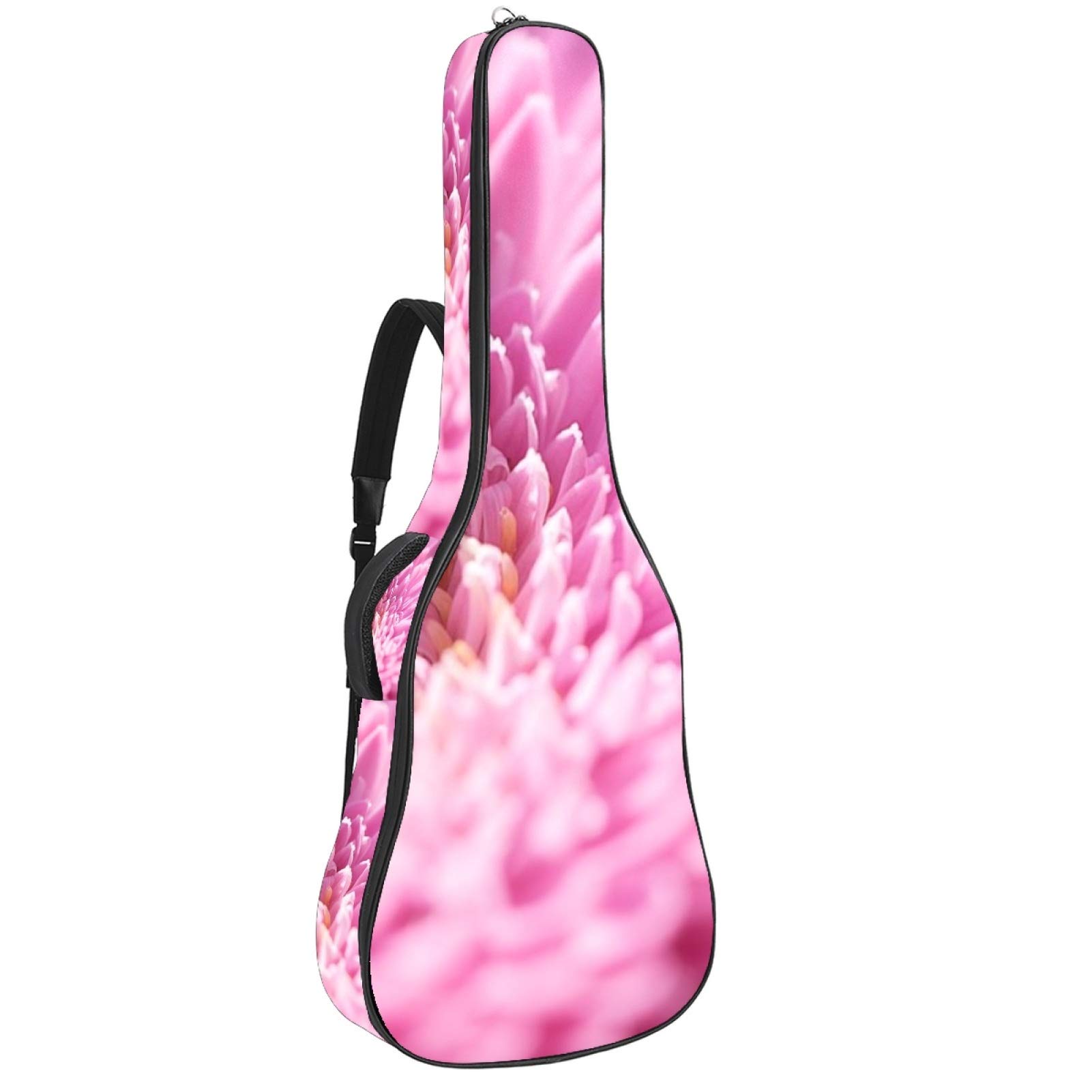 Gitarrentasche mit Reißverschluss, wasserdicht, weich, für Bassgitarre, Akustik- und klassische Folk-Gitarre, rosa Gänseblümchen