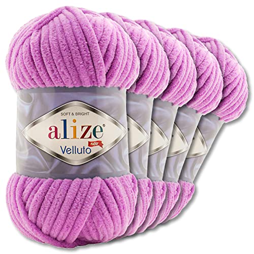 Wohnkult Alize 5x100 g Velluto Premium Wolle 30 Auswahl Chenillegarn Samtwolle Amigurumi Decken Accessore Kleidung DIY (378 | Orchidee)