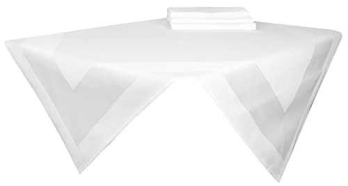 ZOLLNER 4er-Set Damast Mitteldecke, Baumwolle, 90x90 cm, Atlaskante, weiß