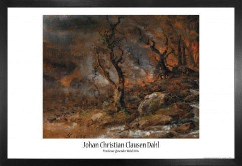 1art1 Johan Christian Dahl Poster und MDF-Rahmen - Von Feuer Glosender Wald, 1846 (91 x 61cm)