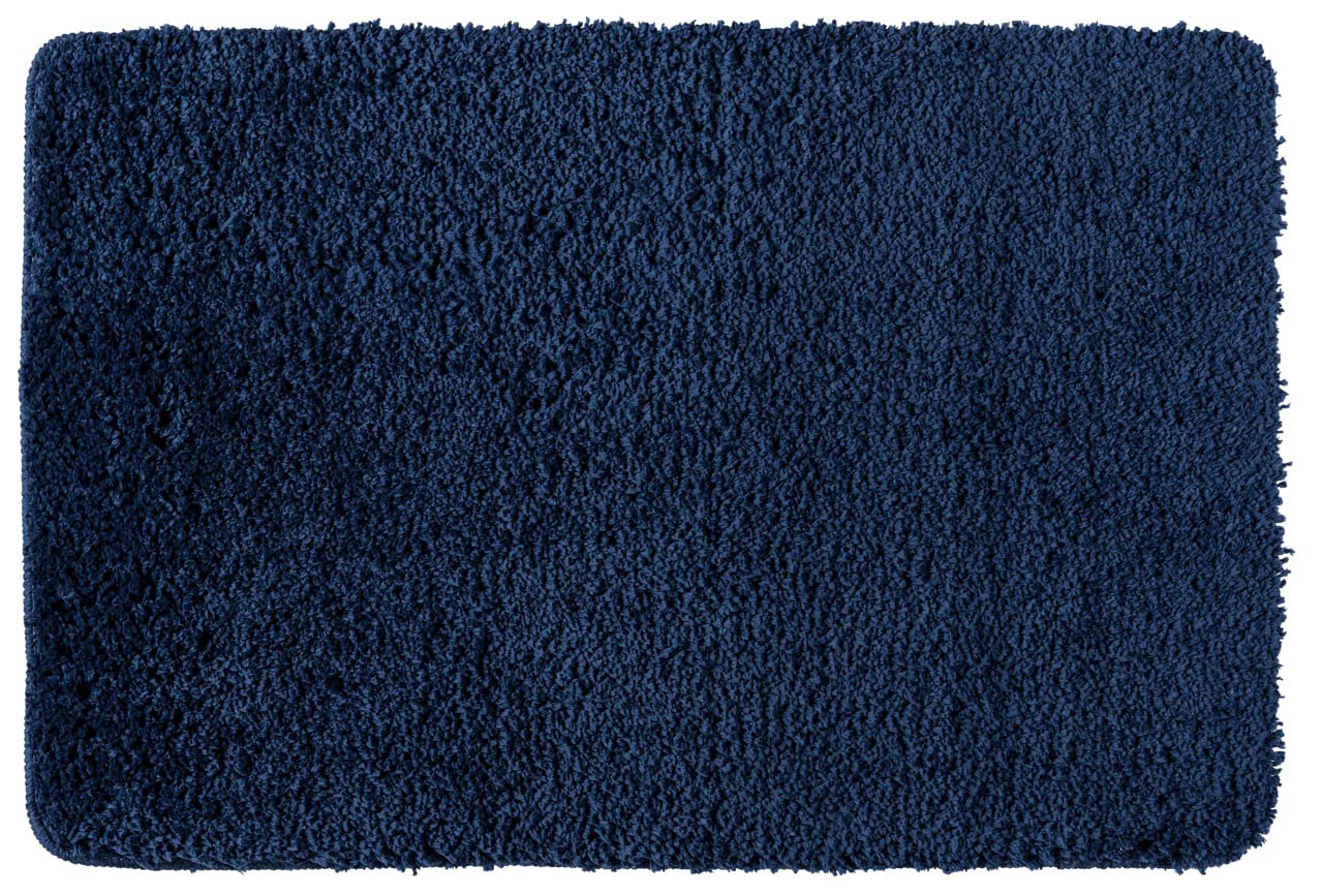 WENKO Badteppich Belize Marine Blue, 60 x 90 cm - Badematte, sicher, flauschig, fusselfrei, Polyester, 60 x 90 cm, Blau
