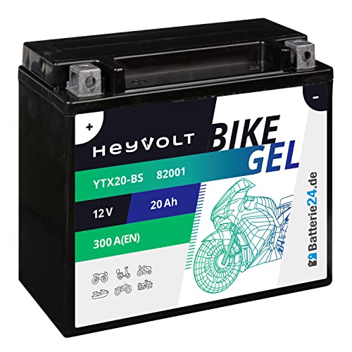 HeyVolt GEL Motorradbatterie 12V 20Ah YTX20-BS 82001 CTX20-BS YTX20-4