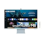 Samsung M8 Smart Monitor S32BM80BUU, 32 Zoll, VA-Panel, Bildschirm mit Lautsprechern, 4K UHD-Auflösung, Bildwiederholrate 60 Hz, 3-seitig fast rahmenloses Design, inkl. Fernbedienung und Webcam, Blau