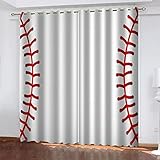 HATEGE Vorhang Blickdicht Weißer Baseball Gardinen mit Ösen 3D Muster Bewegung Blickdichte Vorhänge Thermovorhang Kälteschutz Verdunklungsvorhänge für Wohnzimmer Schlafzimmer 2er Set 140x145 cm（BxH