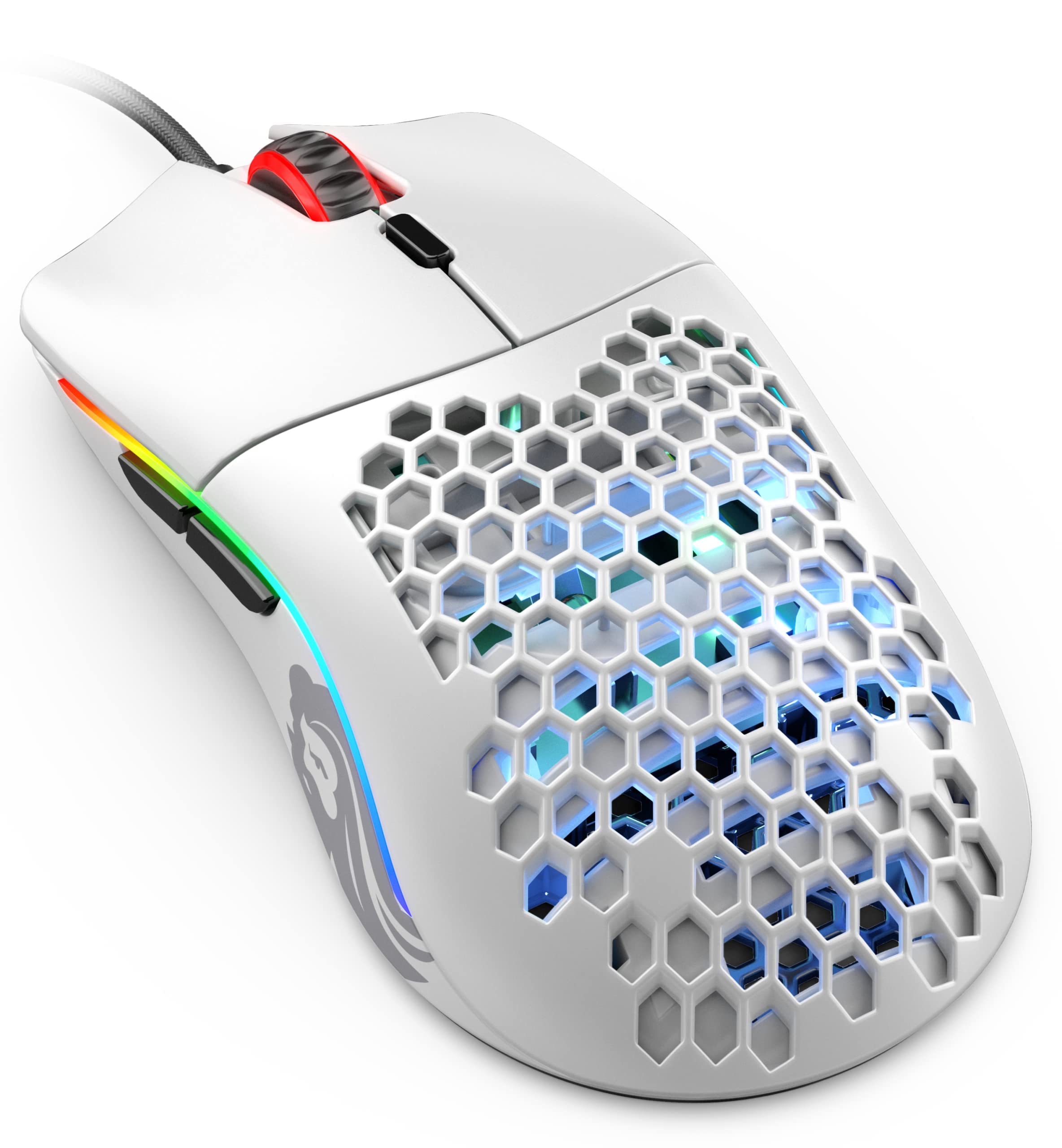 Glorious Gaming Model O Wired Gaming Mouse – superleichtes Wabendesign mit 67 g, RGB-Beleuchtung, Pixart 3360 Sensor, Omron-Schaltern, beidhändig – Mattweiß