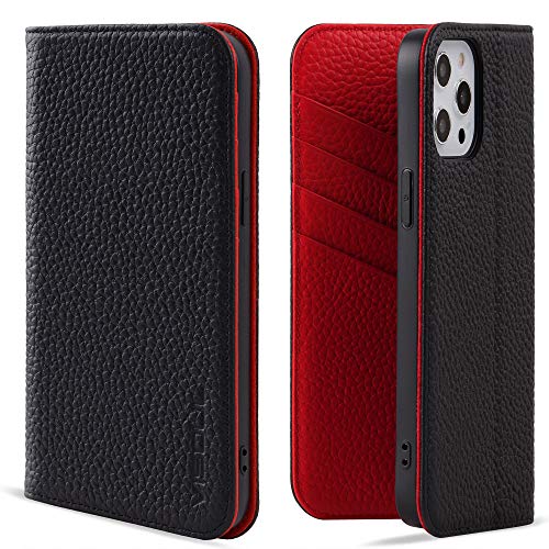 VISOUL iPhone 12 Pro Max Hülle, Stoßfeste Handyhülle [100% Rindsleder] [RFID Schützt] [Kartenfächer] [Standfunktion] [Magnet], TPU Schutzhülle Lederhülle Kompatibel für iPhone 12 Pro Max 6,7 Rot