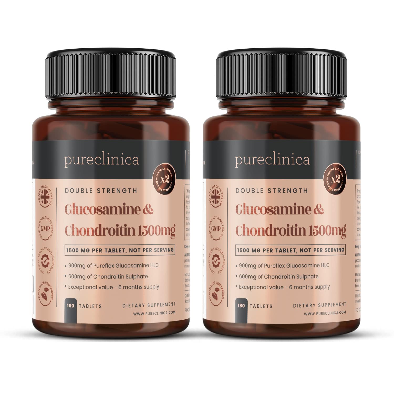 1500 mg Glucosamin HLC und Chondroitin x 360 Tabletten (2 Flaschen mit 180 Tabletten – 12 Monate Supply)