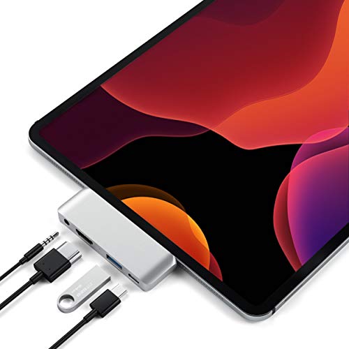 SATECHI Typ-C Aluminium Mobiler Pro Hub Adapter mit USB-C PD Ladefunktion, 4K HDMI, USB 3.0 und 3.5mm Audioausgang, kompatibel mit 2018 iPad Pro, Microsoft Surface Go und Anderen (Silber)