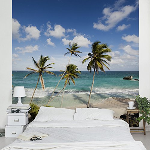 Apalis Vliestapete Beach of Barbados Fototapete Quadrat | Vlies Tapete Wandtapete Wandbild Foto 3D Fototapete für Schlafzimmer Wohnzimmer Küche | Größe: 336x336 cm, blau, 97506