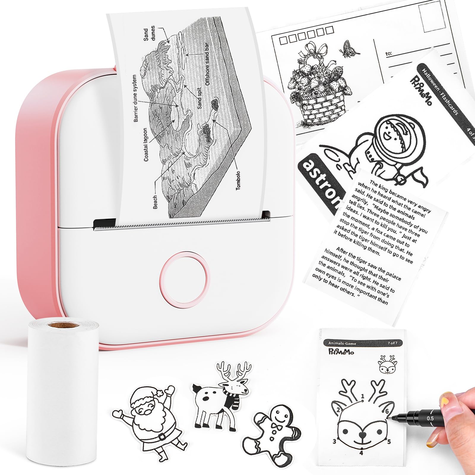 Memoking Thermodrucker - T02 Pocket Bluetooth Wireless Portable Mobile Drucker, 50-53mm Schwarzweißdruck für Geschenkstudien Notizen Arbeit Kinder, Kompatibel mit iOS & Android, Rosa