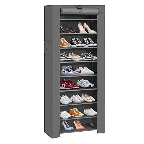 HUOLE Schuhschrank L 10 Ebenen, Schuhregal geschlossen 50 Paar Schuhe, Stoff Bezug wasserabweisend, Schuhaufbewahrung Stoffschrank Stecksystem-60 * 30 * 160cm – dunkelgrau