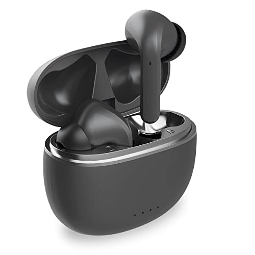Fontastic „Shagi+“ Mini Bluetooth-Kopfhörer kabellos, Ear-Buds für Sport, Noise Cancelling Kopfhoerer mit Mikrofon, Wireless Headphones inkl. Lade-Etui und App-Steuerung, In-Ear Ohrhörer Schwarz