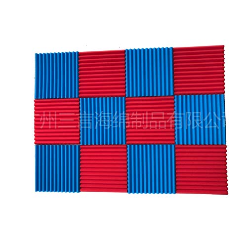 48 Stück 30,5 x 30,5 x 2,5 cm Akustikplatten Studio-Schalldämmung Schaumstoff-Keilfliesen Wandplatten (blau und rot)