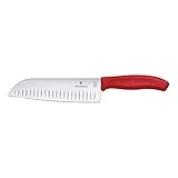 Victorinox, Swiss Classic, Profi Santokumesser, Extra Scharfe Klinge, Kullenschliff, 17 cm, Robuster Kunststoffgriff, Rostfreier Stahl, Rot