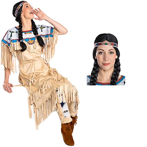 Maskworld Nscho-tschi Kostüm mit Perücke - Indianerin Western - Größe: XL - Lizenz-Kostüme aus den Karl-May-Filmen für Karneval und Motto-Party