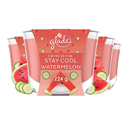 Glade (Brise) Langanhaltende Duftkerze im Glas, Stay Cool Watermelon, bis zu 39 Stunden Brenndauer, 4er Pack (4x224 g)