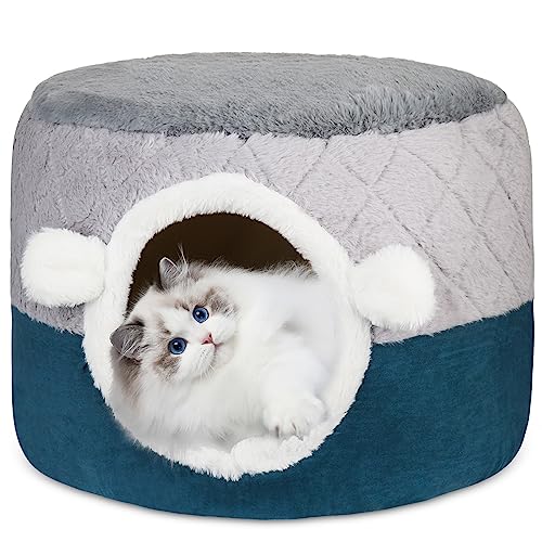 Faltbares Katzenhöhlenbett für Wohnungskatzen, Katzenzelt mit abnehmbarem waschbarem Kissen, tragbares Katzenhaus, Zwei in einem multifunktionalen Katzenbett für kleine Hunde und andere Katzen