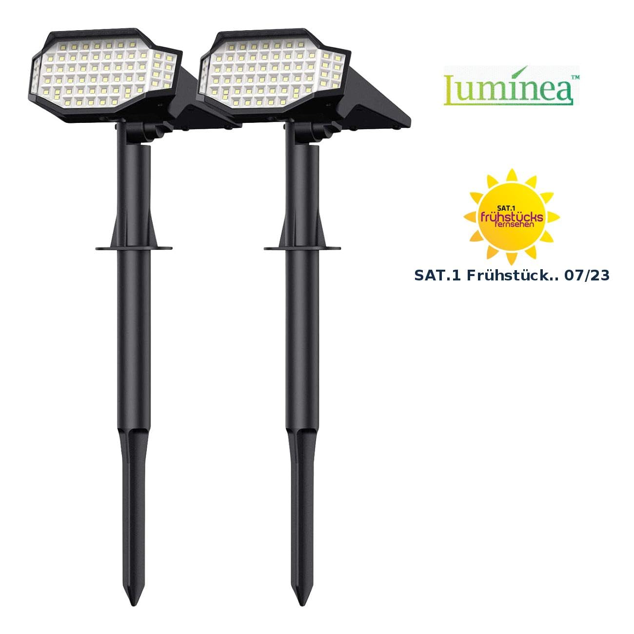 Luminea Solar-Wandlampe außen: 2er-Set High-Power-Solar-LED-Gartenspots, 650 lm, IP65, warmweiß (Solarleuchte Weg Beleuchtung, Hausbeleuchtung außen Solar, Gartenleuchte Standleuchte)